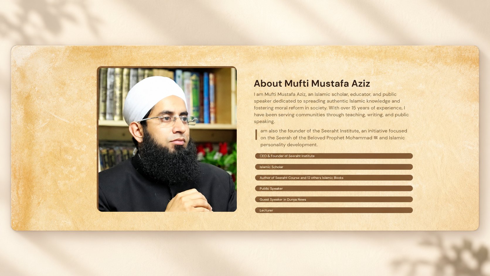 Mufti Mustafa Aziz | Islamic Scholar & Seerah Profile · 3